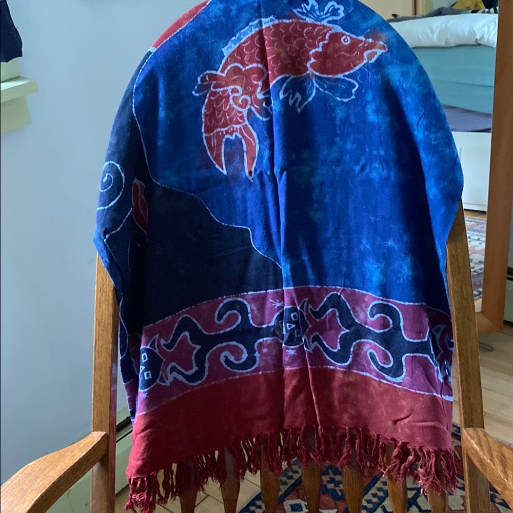 Blue and Red Fish Patterned Scarf